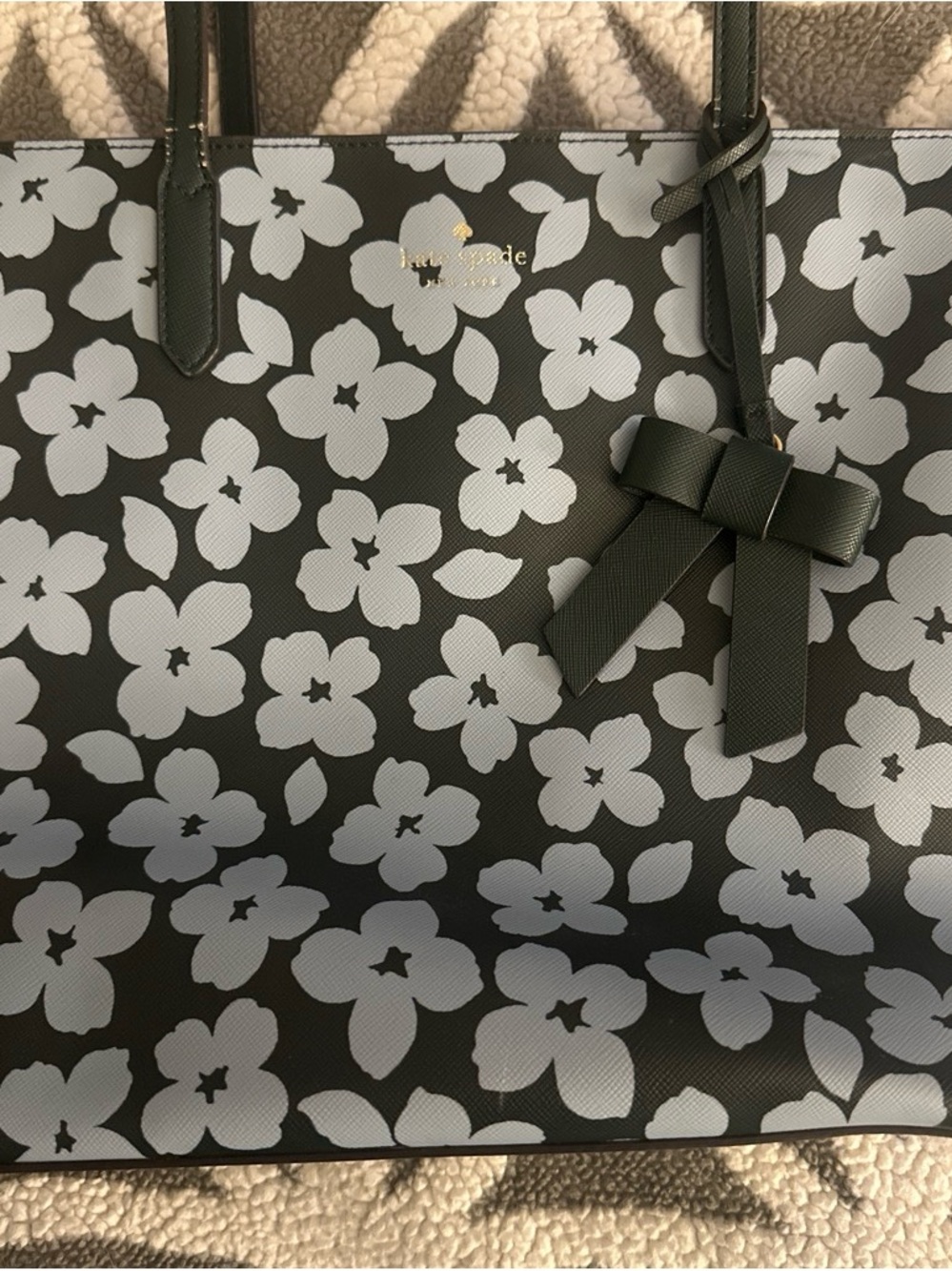 Kate Spade Floral Tote Bag with Bow Bag Charm